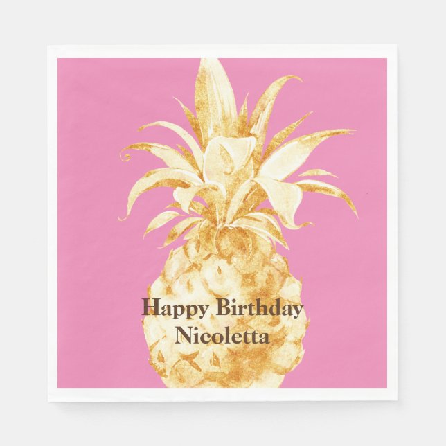 Pink Yellow Gold Pineapple Confetti Napkin (Front)