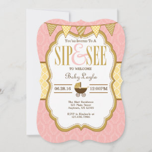 Pink Yellow Gold Sip And See Invitation