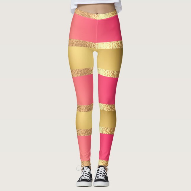 Pink Yellow Golden stripes Leggings (Front)