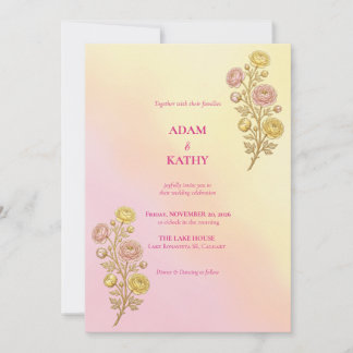 Pink Yellow Gradient Floral Wedding Invitation
