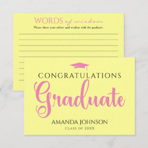 Pink Yellow Graduate Words of Wisdom Graduation Enclosure Card