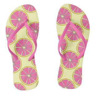 Pink Yellow Grapefruit Citrus Fruit Print Foodie Flip Flops