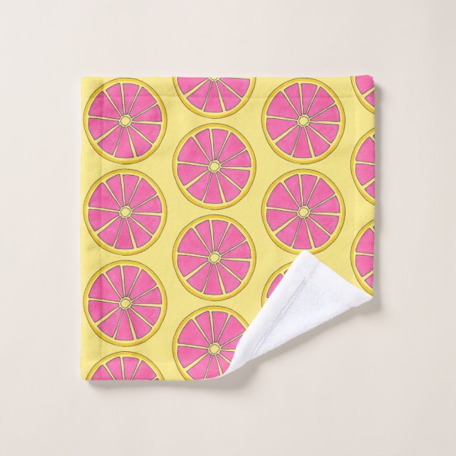 Pink Yellow Grapefruit Citrus Tropical Grape Fruit Bath Towel Set (Wash Cloth)