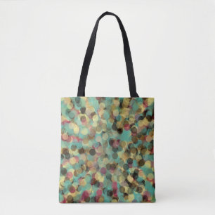 pink yellow green and blue circle pattern abstract tote bag