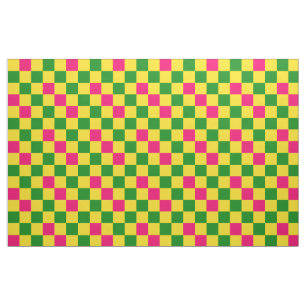 Pink Yellow Green Chequered Pattern Design  Fabric