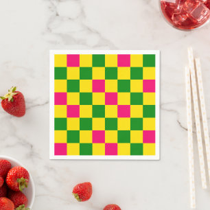 Pink Yellow Green Chequered Pattern Design  Napkin