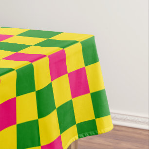 Pink Yellow Green Chequered Pattern Design  Tablecloth