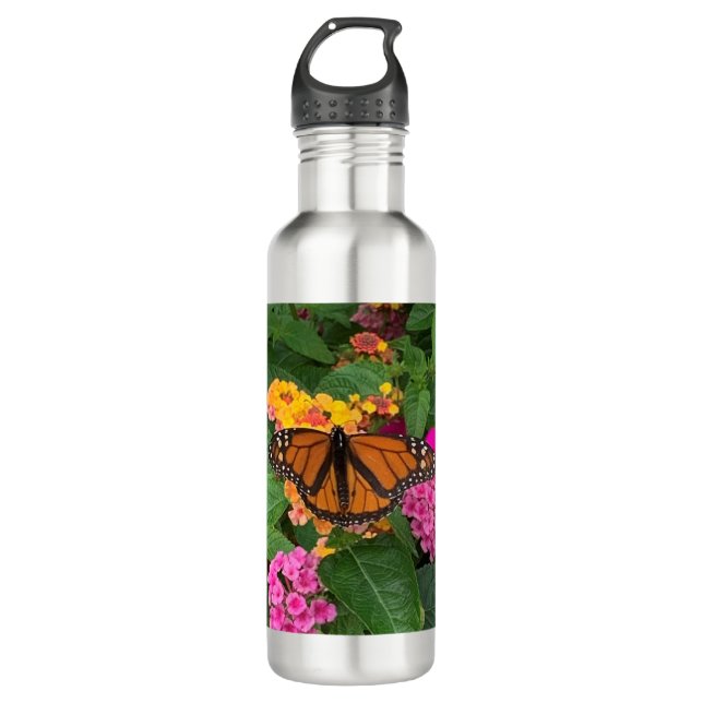 Pink Yellow Green Floral Lantana with Butterfly  710 Ml Water Bottle (Front)