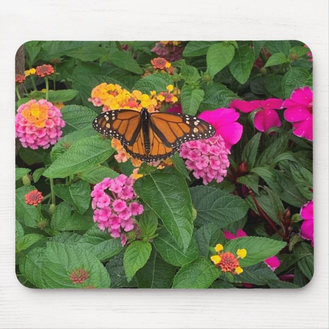 Pink Yellow Green Floral Lantana with Butterfly  Mouse Mat (Front)