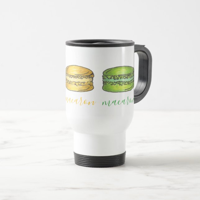 Pink Yellow Green French Macaron Macaroon Baking Travel Mug (Front Right)