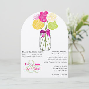 Pink Yellow Green Modern Mason Jar Floral Invite