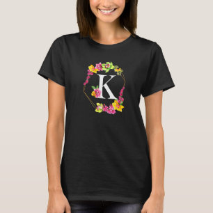 Pink Yellow Green Orchids Floral Monogram Initial T-Shirt