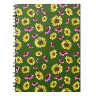 Pink Yellow Green Sunflower Coneflower Summer Notebook
