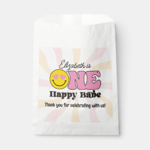 Pink Yellow Groovy One Happy Babe First Birthday Favour Bags