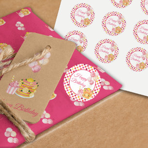 Pink Yellow Happy Birthday Polka Dot Classic Round Sticker