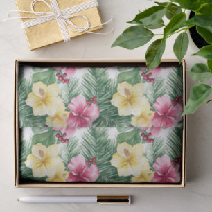 Pink Yellow Hibiscus Flowers Birthday Tissue Paper