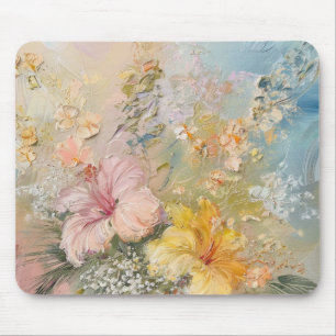 Pink Yellow Hibiscus Tropical Flowers Mouse Mat