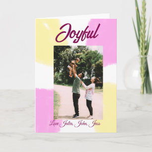 Pink yellow joyful holidays photo family retro boh card