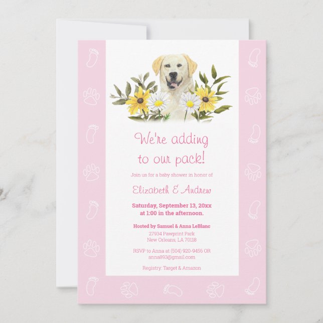 Pink Yellow Labrador Dog Baby Shower Invitation (Front)