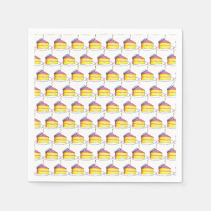 Pink Yellow Layer Happy Birthday Cake Slice Candle Napkin