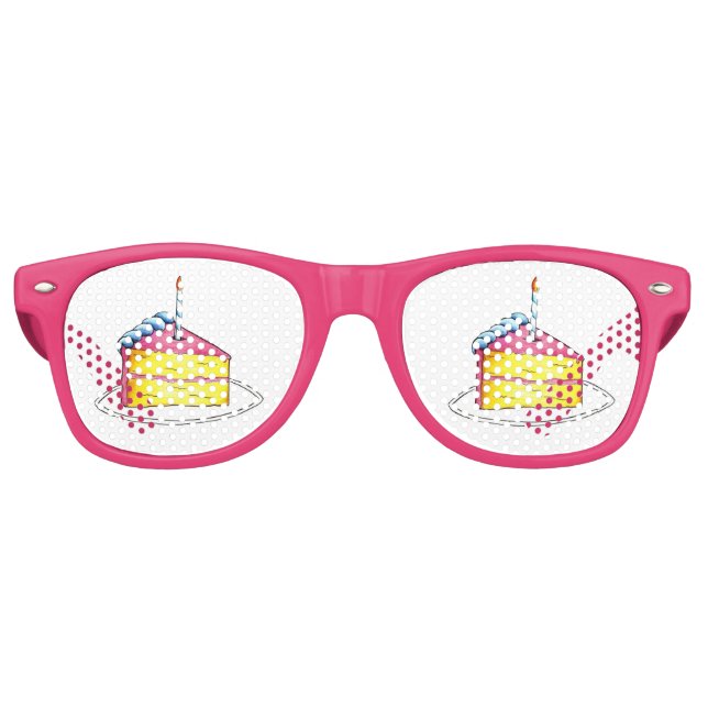 Pink Yellow Layer Happy Birthday Cake Slice Candle Retro Sunglasses (Front)