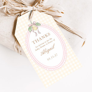 Pink & Yellow Lemon Bow Baby Shower Favour Gift Tags