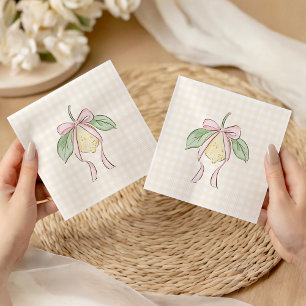 Pink & Yellow Lemon Bow Baby Shower Napkin