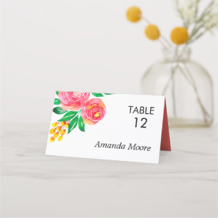 Pink, Yellow, Living Coral Floral Place Cards