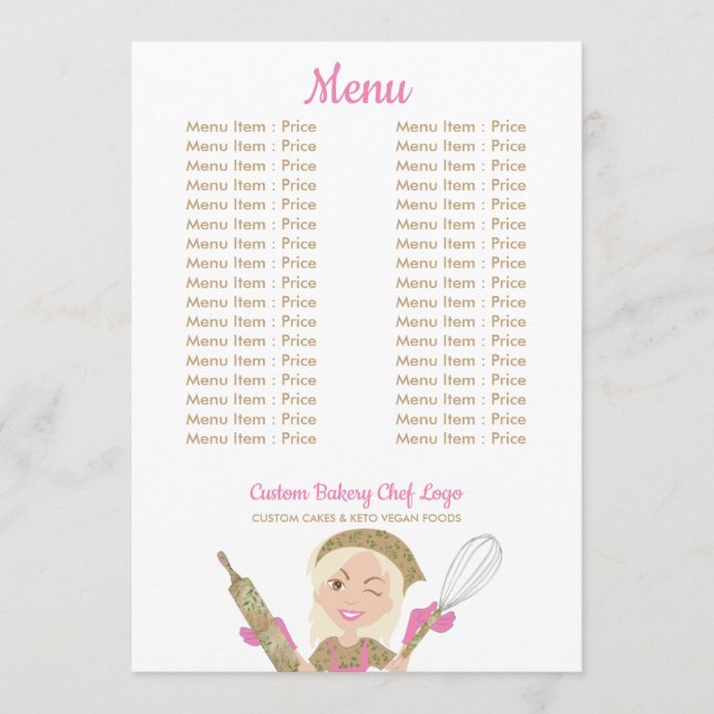 Pink Yellow Long Hair Baker Girl Chef Vegan Pastry Menu (Front)