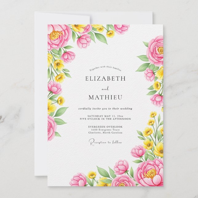 Pink Yellow Luminous Spring Wedding Invitation (Front)