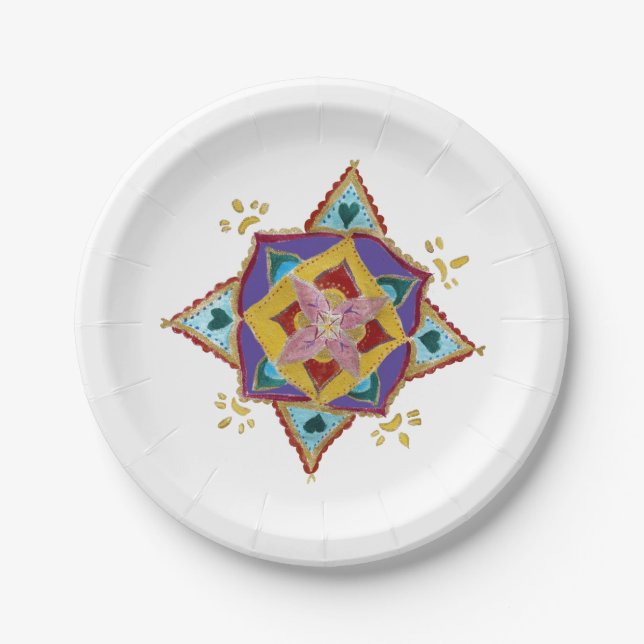 Pink Yellow Mandala Paper Plates (Front)