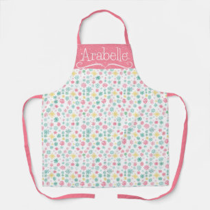 Pink Yellow Mint Snowflake Pattern Apron