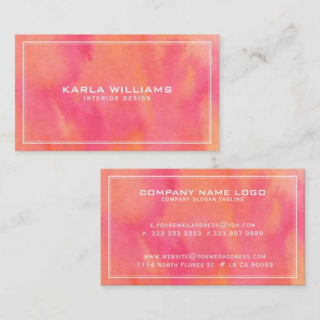 Pink & Yellow Modern Watercolors On Paper Business Card (Front/Back)