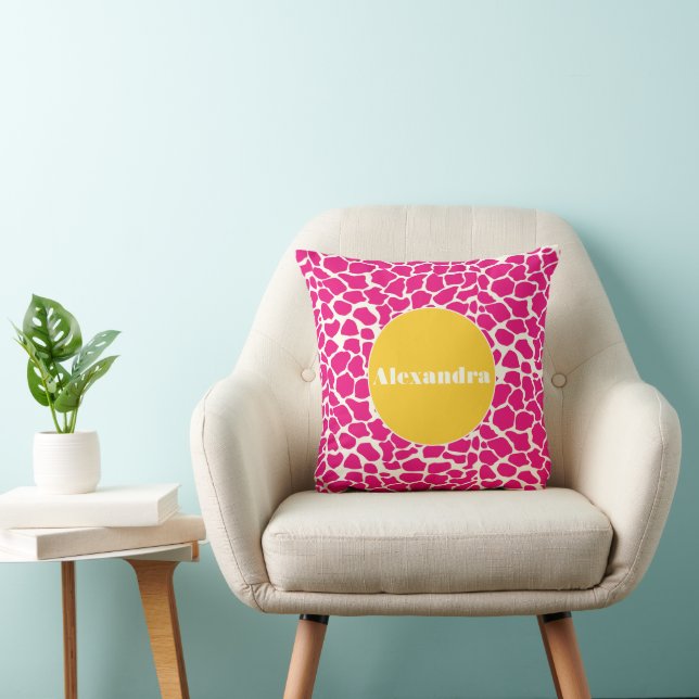 Pink Yellow Monogram Giraffe Pattern Pillow (Chair)