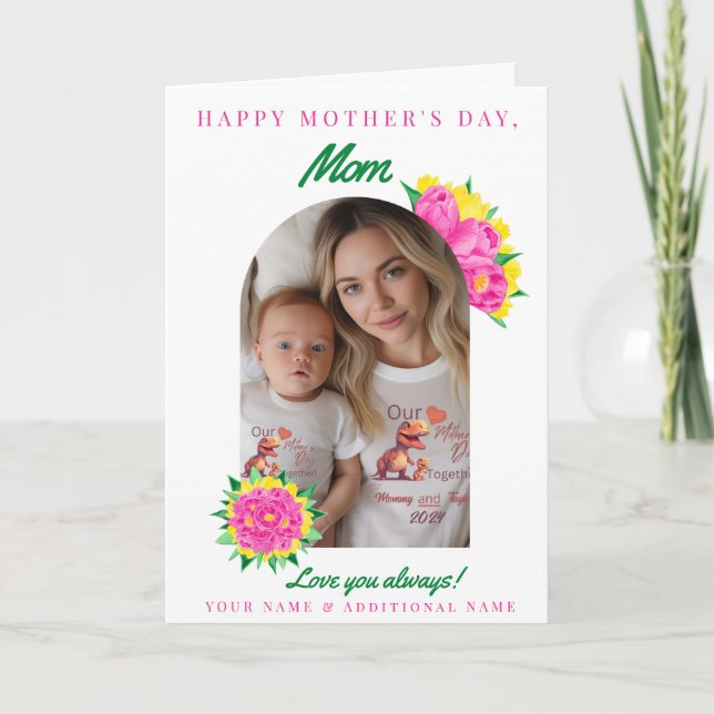 Pink & Yellow Mother's Day Tulips Photo Arch Card (Front)