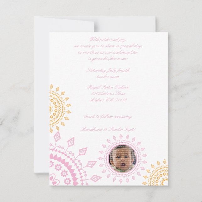 Pink & Yellow Namkaran Baby Naming Invitations (Front)