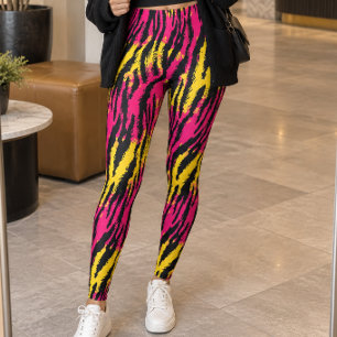Pink Yellow Neon Tiger Stripes Leggings