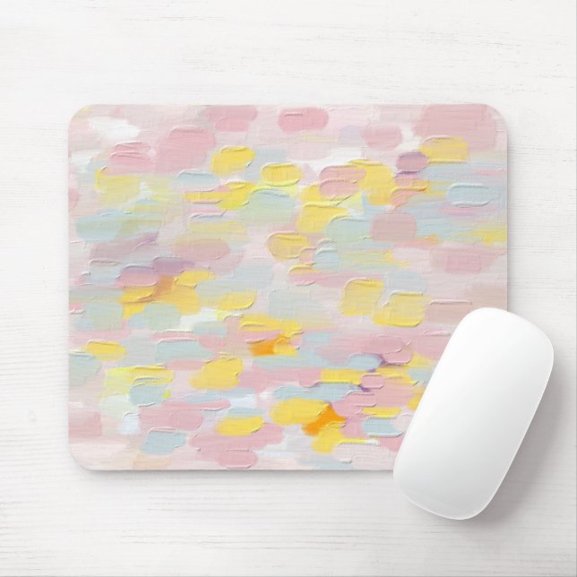 Pink yellow oil brush stroke. Modern abstract cute Mouse Mat (With Mouse)