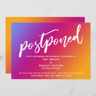 Pink Yellow Ombre Gradient Wedding Postponed Card