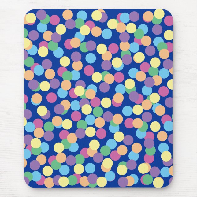 Pink Yellow Orange Green Blue Purple Polka-Dots Mouse Mat (Front)
