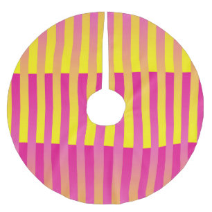 Pink Yellow Orange Striped Pattern Brushed Polyester Tree Skirt