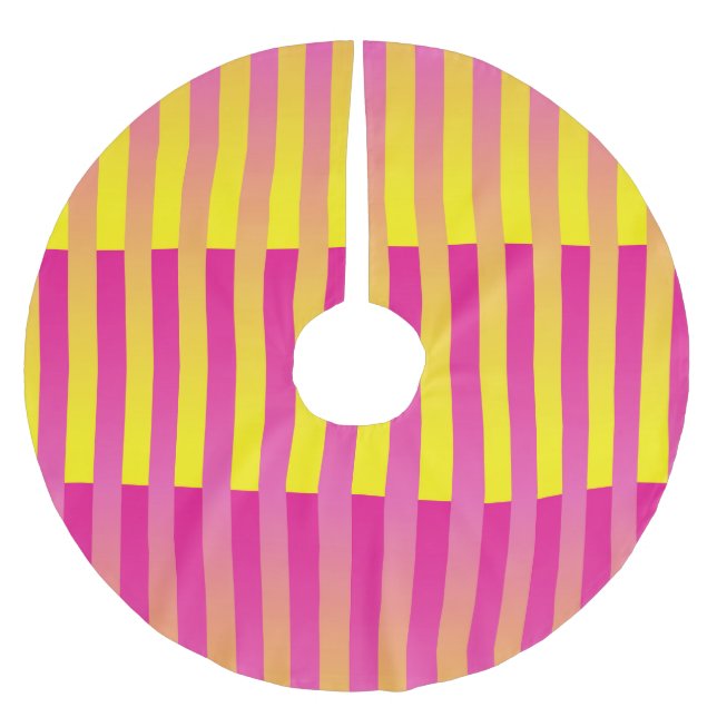 Pink Yellow Orange Striped Pattern Brushed Polyester Tree Skirt (Front)