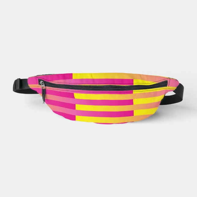 Pink Yellow Orange Striped Pattern Bum Bags (Front)
