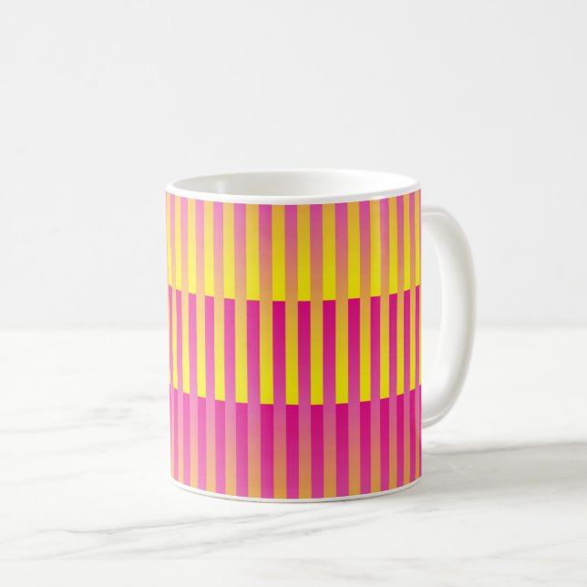 Pink Yellow Orange Striped Pattern Coffee Mug (Front Right)