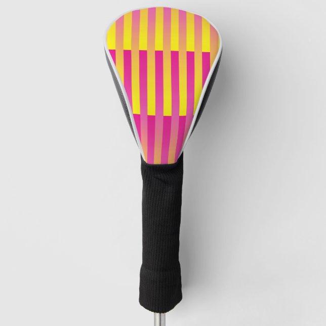 Pink Yellow Orange Striped Pattern Golf Head Cover (Front)