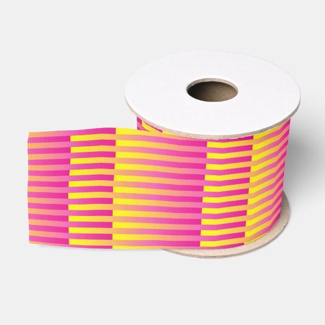 Pink Yellow Orange Striped Pattern Grosgrain Ribbon (Spool)