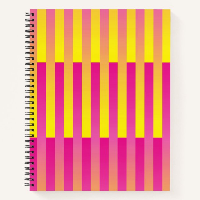 Pink Yellow Orange Striped Pattern Notebook (Front)