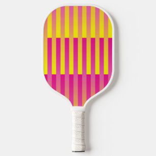 Pink Yellow Orange Striped Pattern Pickleball Paddle