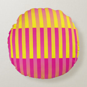Pink Yellow Orange Striped Pattern Round Cushion