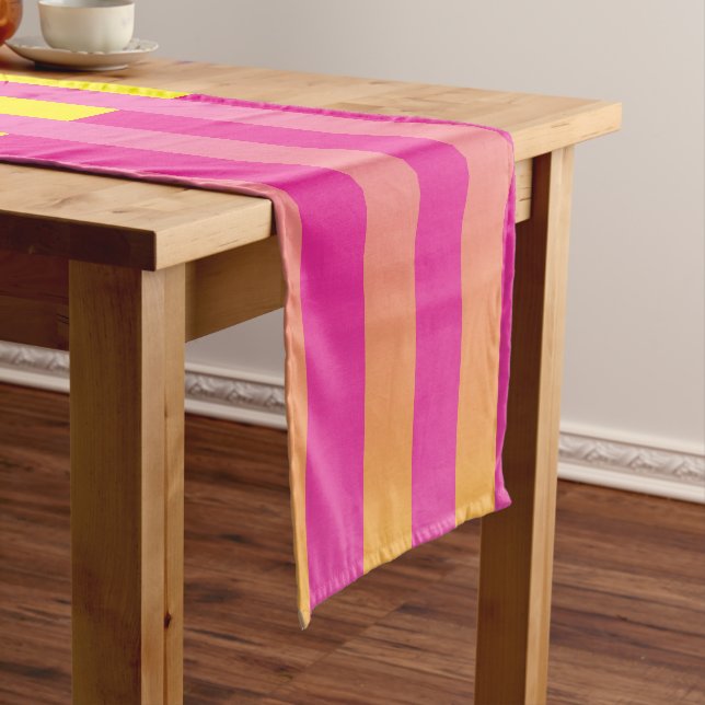 Pink Yellow Orange Striped Pattern Short Table Runner (In Situ)